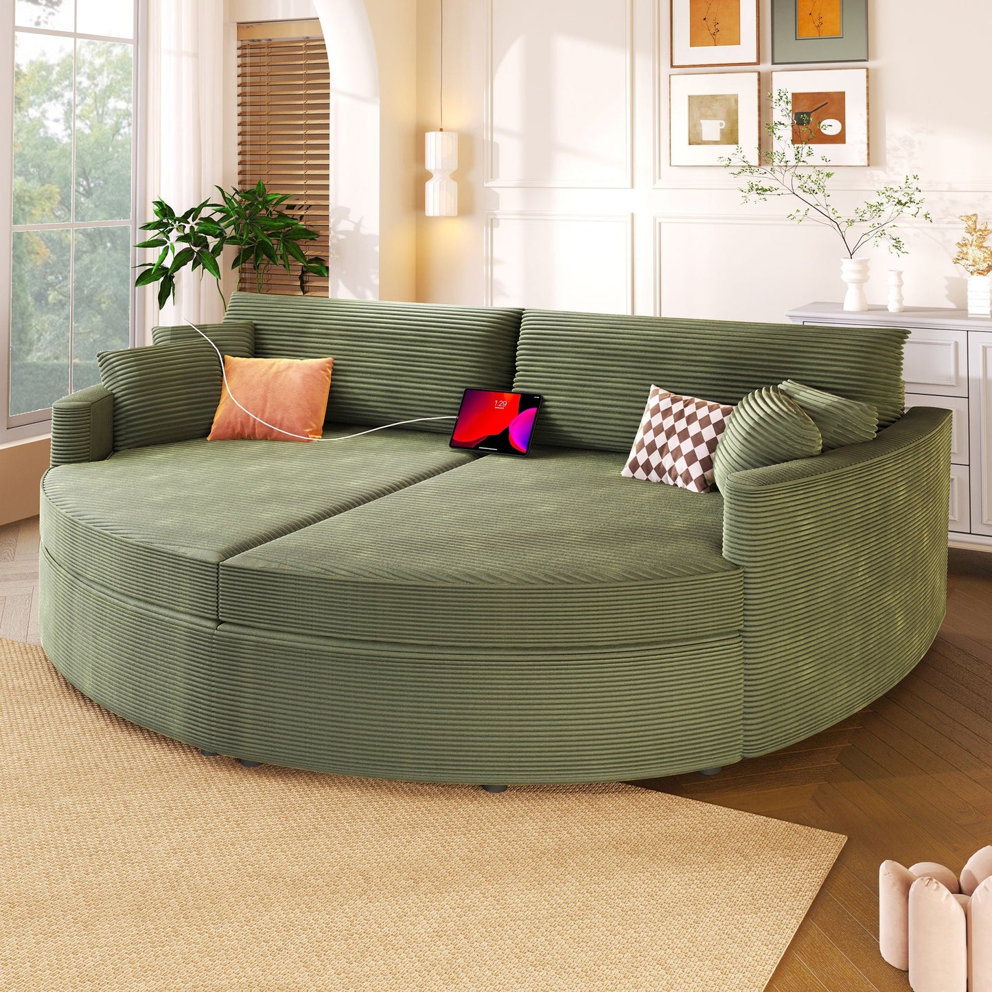 Oversized Double Chaise Sofa With USB Ports