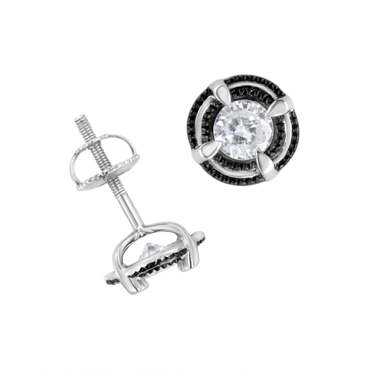 Stud earrings black rhodium plated .925 sterling silver 1-1/2 cttw diamond halo screw-back on Tampa Home & Garden Store