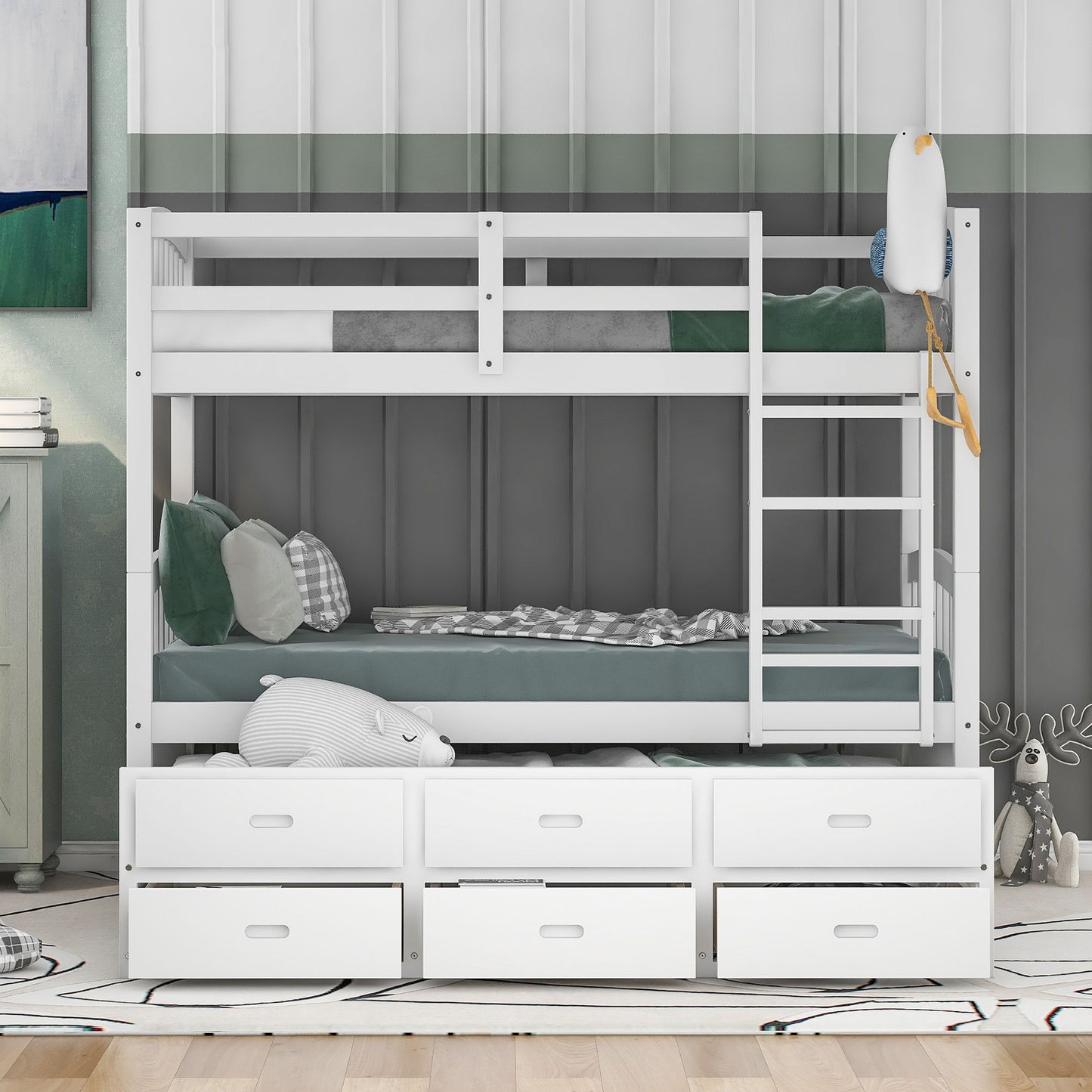 Bunk bed by HouseOfZazla, white, arched headboard and footboard, under-bed drawers and trundle on Tampa Home & Garden Store