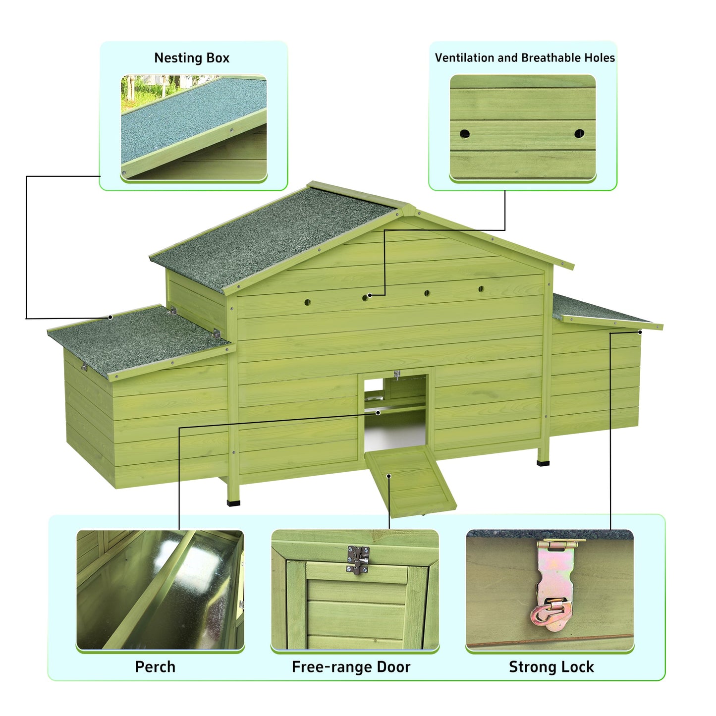 Large Wooden Chicken Coop and Two Nesting Boxes