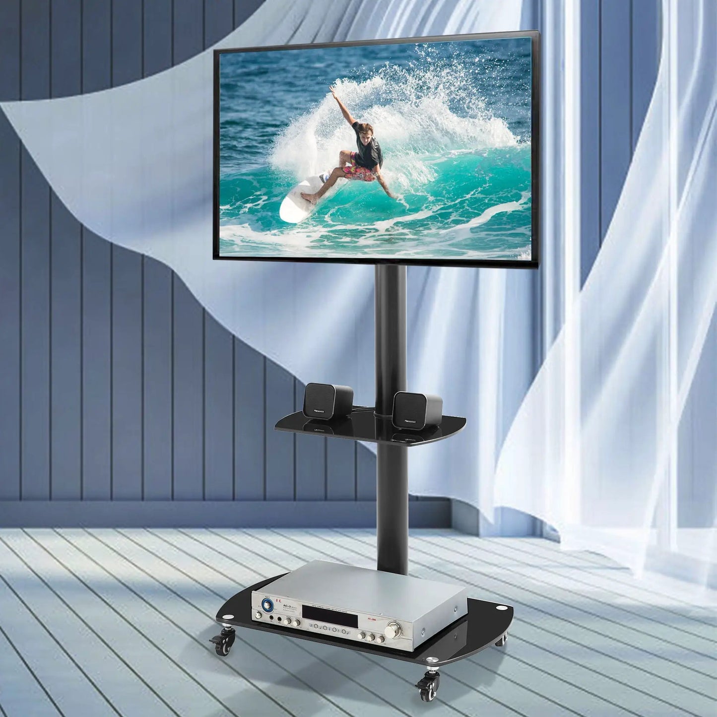 Height and Angle Adjustable Mobile TV Stand