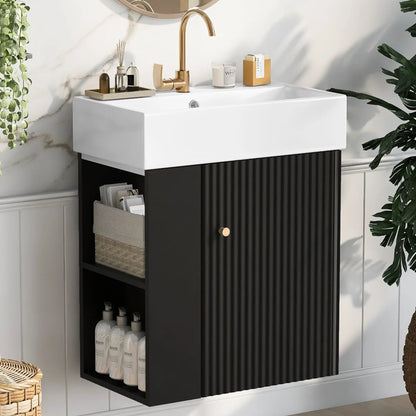 Compact Modern Floating Vanity with Ceramic Basin