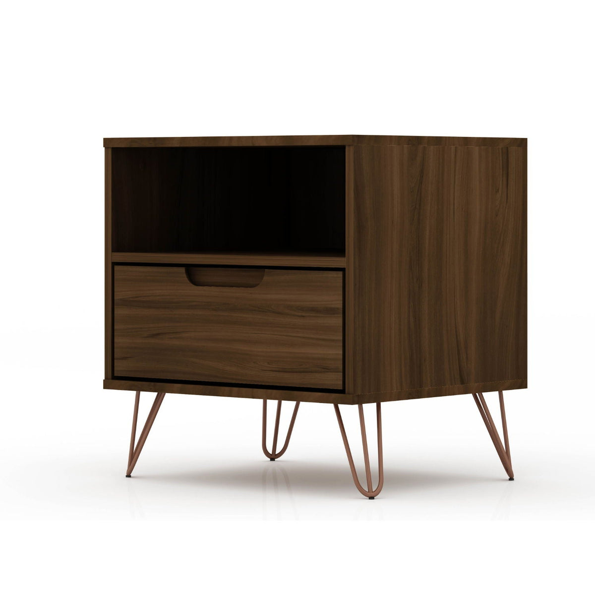 Rockefeller Nightstand with 1 Drawer and Splayed Legs, walnut wood finish, HouseOfZazla on Tampa Home & Garden Store