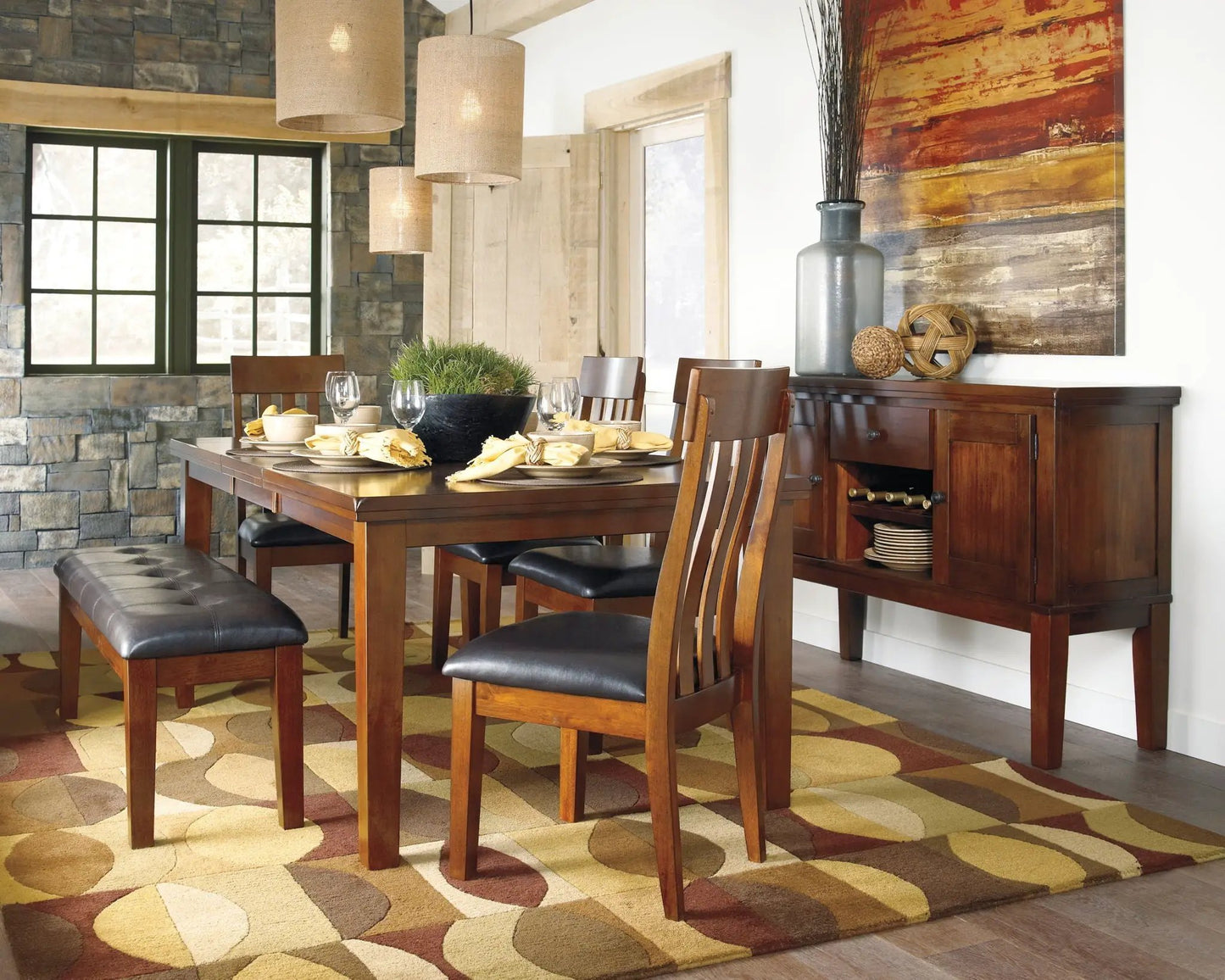 Ralene Upholstered Dining Bench in Medium Brown