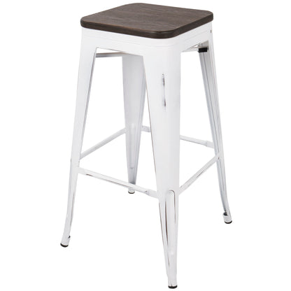 Contemporary barstool set of 2 with dark wood seat and white metal legs on Tampa Home & Garden Store