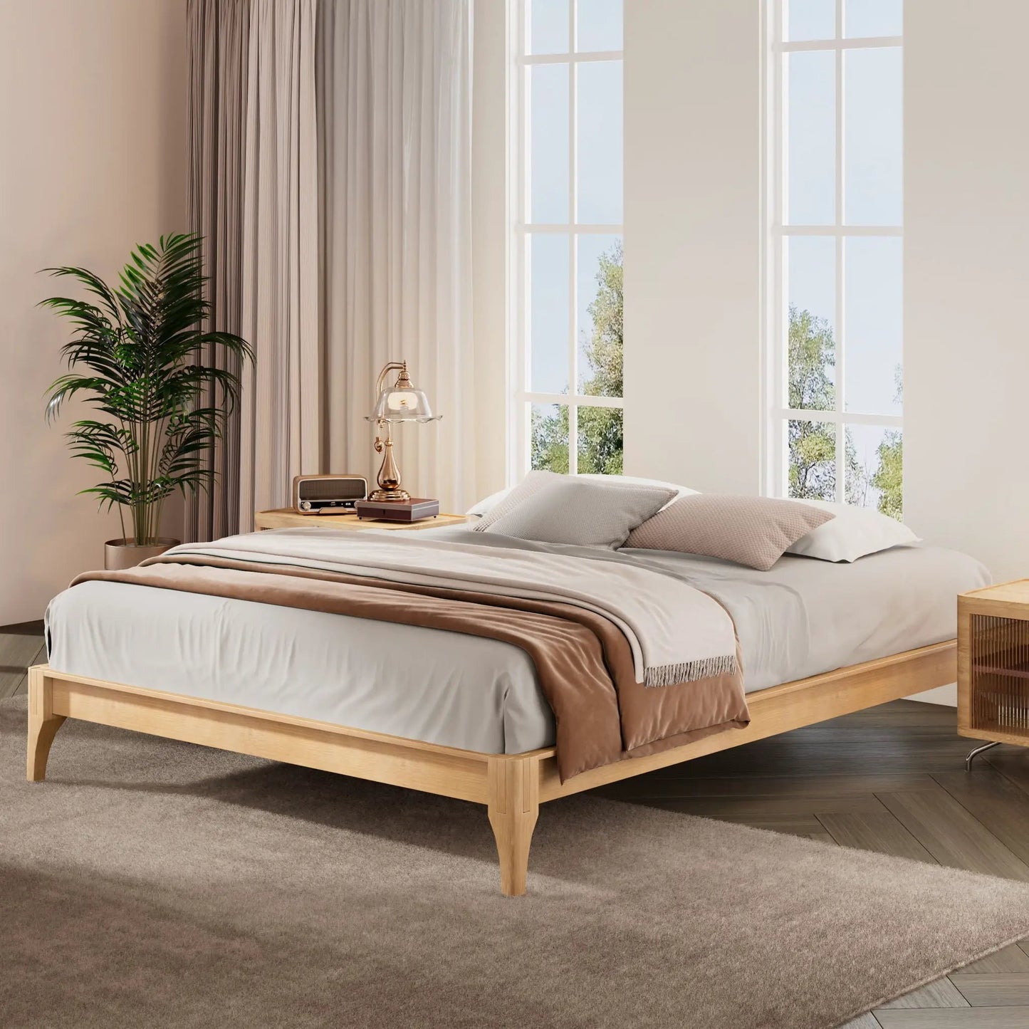 Solid Bamboo Platform Bed Frame with Slat Support