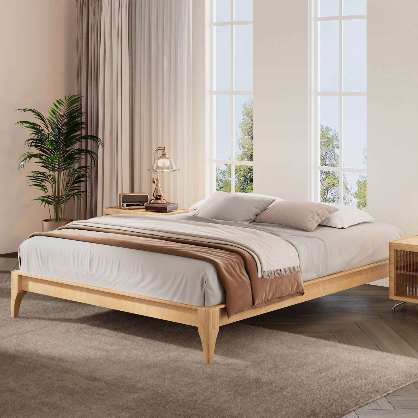Solid Bamboo Platform Bed With Slat Support