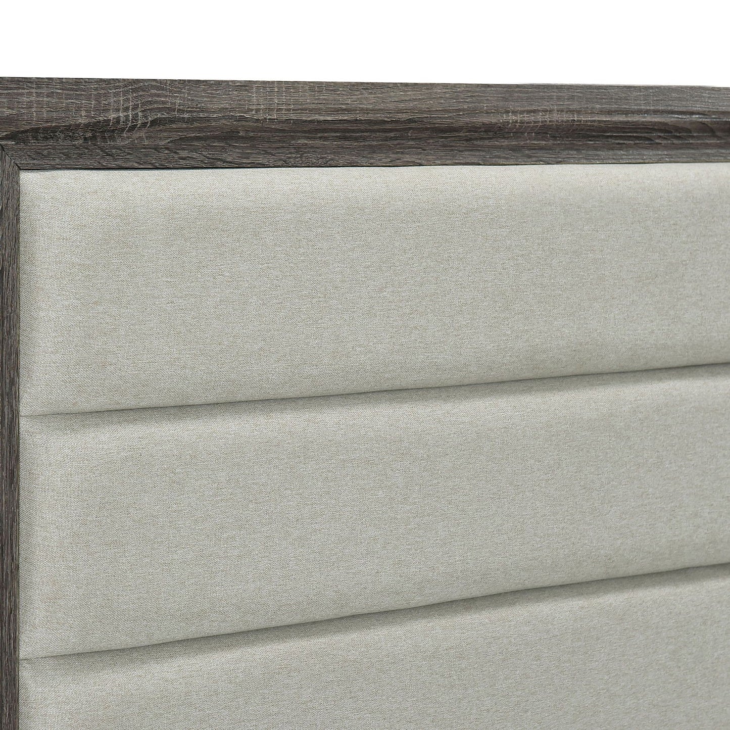 Funston queen bed headboard in dark oak with beige upholstered panel by HouseOfZazla on Tampa Home & Garden Store
