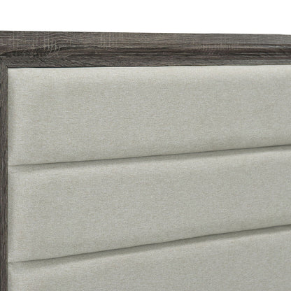 Funston queen bed headboard in dark oak with beige upholstered panel by HouseOfZazla on Tampa Home & Garden Store