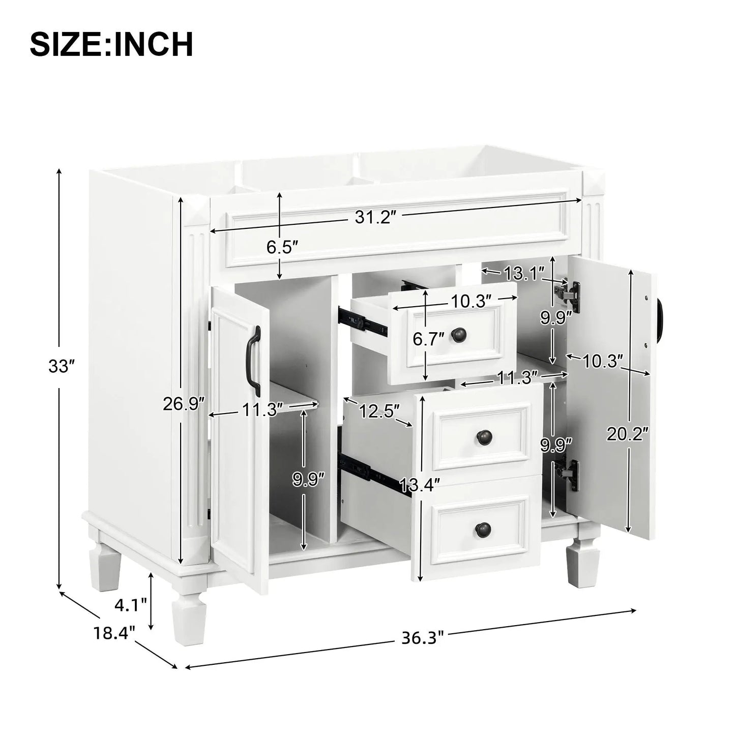 Vanity Base white with 2 soft-closing doors and 2 drawers by Unique Piece Furniture on Tampa Home & Garden Store