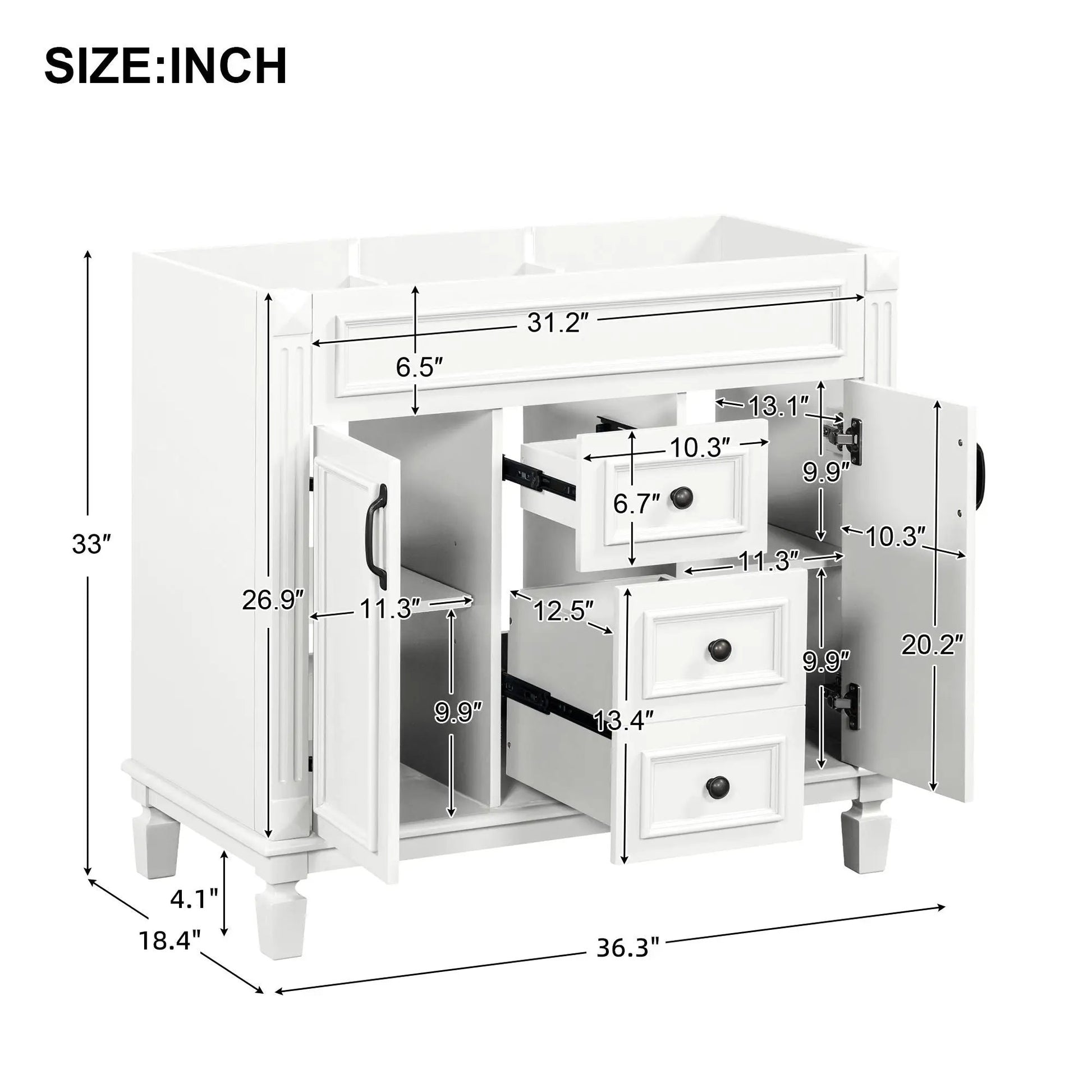 Vanity Base white with 2 soft-closing doors and 2 drawers by Unique Piece Furniture on Tampa Home & Garden Store