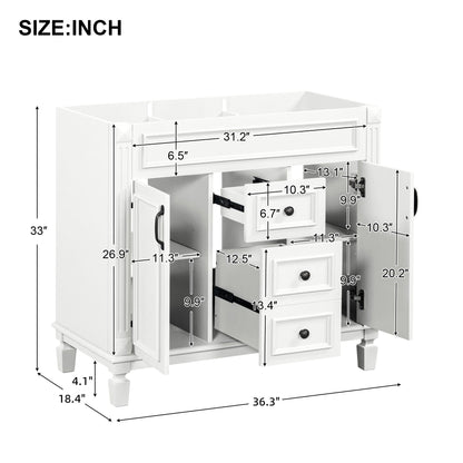 Bathroom vanity cabinet in white with soft-closing doors and drawers, 36.3 in wide, HouseOfZazla on Tampa Home & Garden Store