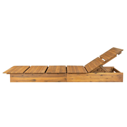 Teak Finish Acacia Wood Outdoor Chaise Lounge