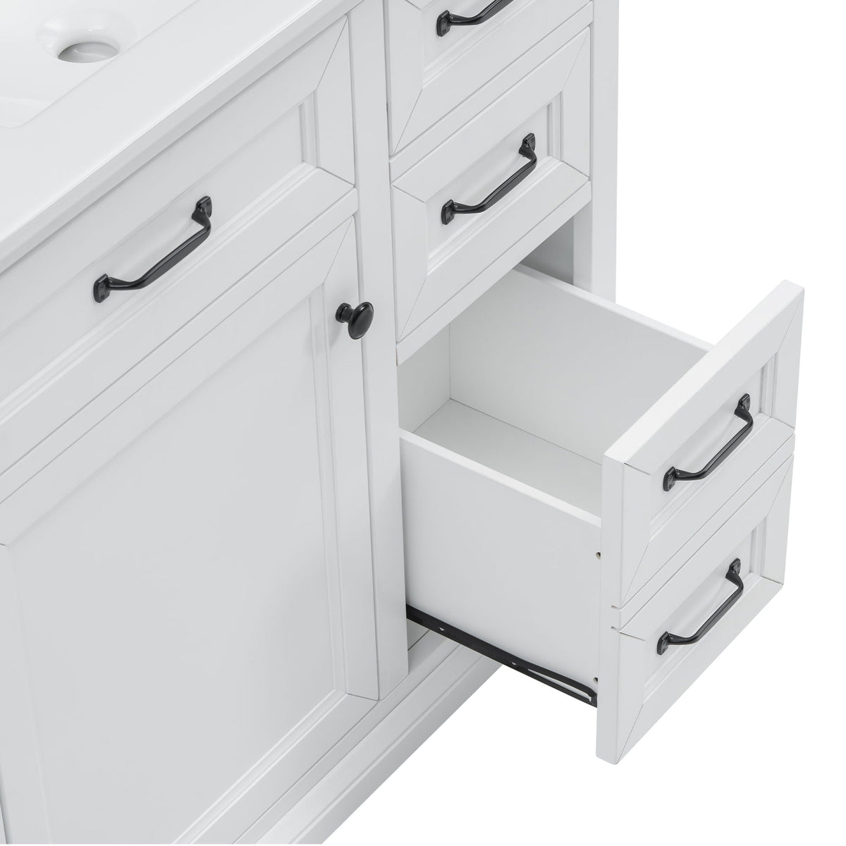 36in white bathroom vanity with sink, soft-close drawers, black handles HouseOfZazla on Tampa Home & Garden Store