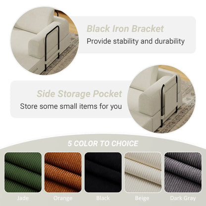 Convertible Sleeper Sofa Bed with Cylindrical Pillow beige fabric fixed frame black metal on Tampa Home & Garden Store