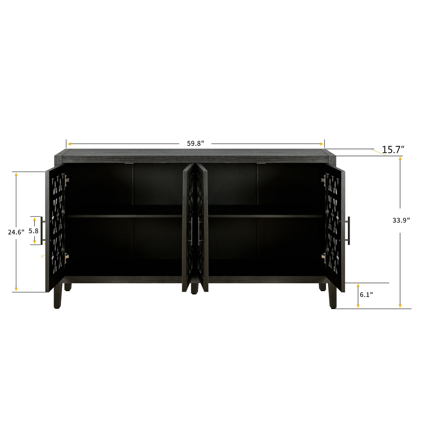 Hollow four-door antique cabinet in black wood with lattice panel doors by HouseOfZazla on Tampa Home & Garden Store