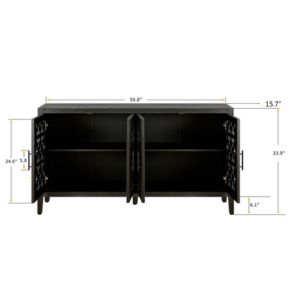 Hollow four-door antique cabinet in black wood with lattice panel doors by HouseOfZazla on Tampa Home & Garden Store