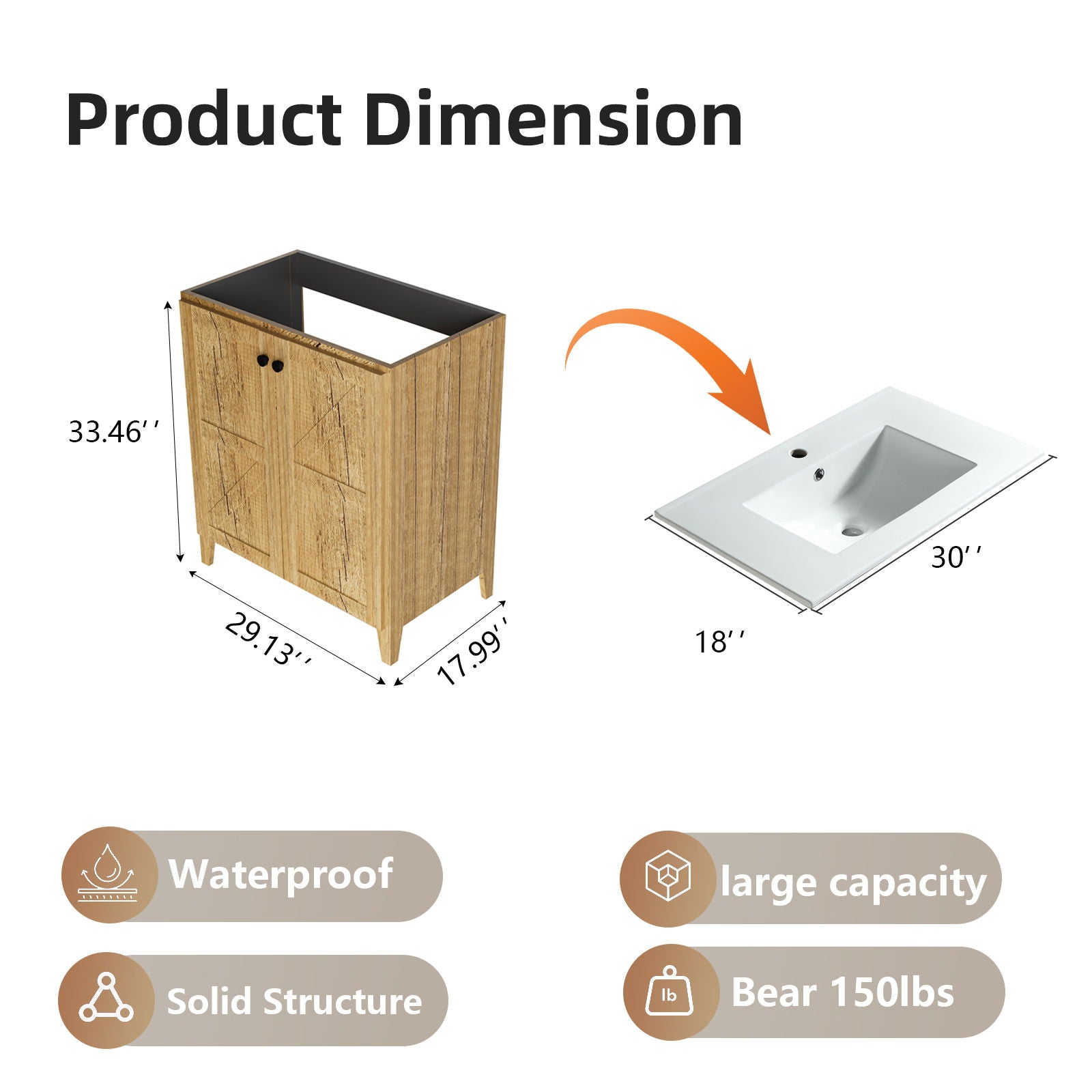 Folding floor cabinet with ceramic sink, wood vanity by HouseOfZazla, space-saving on Tampa Home & Garden Store