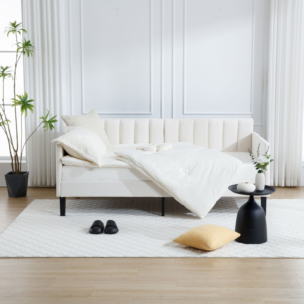 Elena Boucle Daybed cream with ribbed tufted backrest by HouseOfZazla on Tampa Home & Garden Store