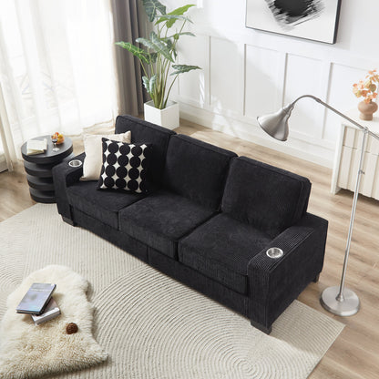 HouseOfZazla Modern Corduroy 3-Seater Sofa in black corduroy fabric on Tampa Home & Garden Store