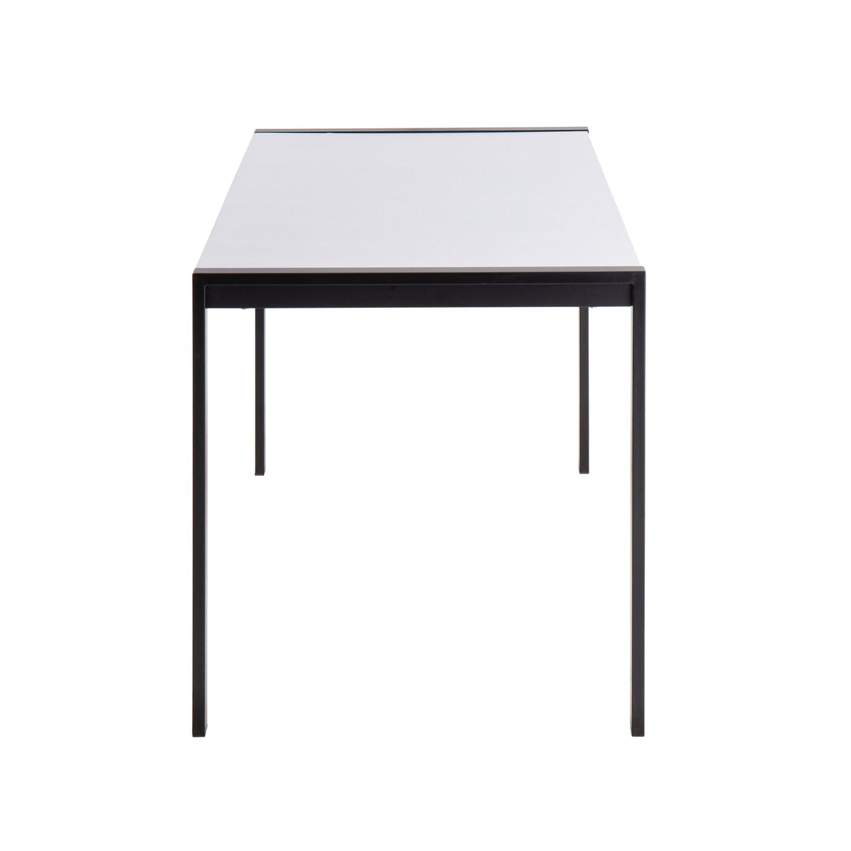 Fuji modern dining table by HouseOfZazla with black metal legs and a light gray top with bronze trim on Tampa Home & Garden Store