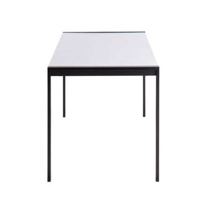 Fuji modern dining table by HouseOfZazla with black metal legs and a light gray top with bronze trim on Tampa Home & Garden Store