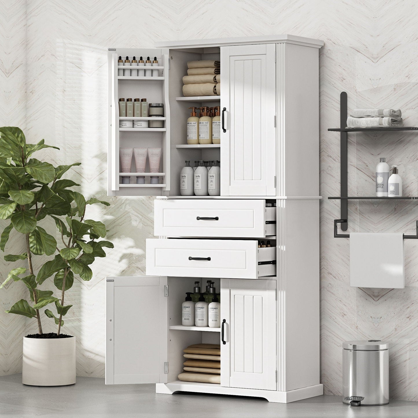 Multi functional storage cabinet by HouseOfZazla white with adjustable shelves and 2 drawers on Tampa Home & Garden Store