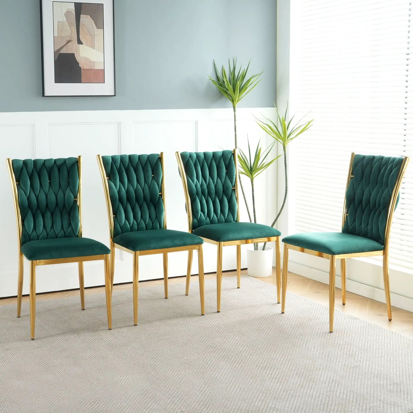 Modern dining chair set of five in emerald velvet with gold legs by Unique Piece Furniture on Tampa Home & Garden Store