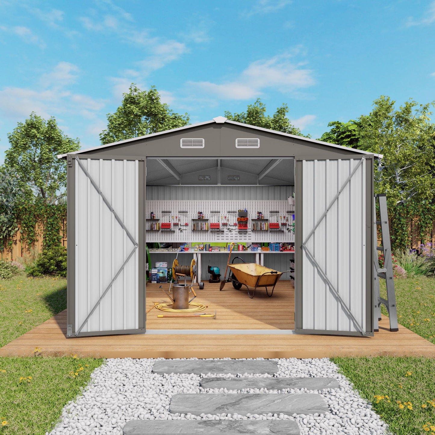 Outdoor Metal Storage Shed With Lockable Doors