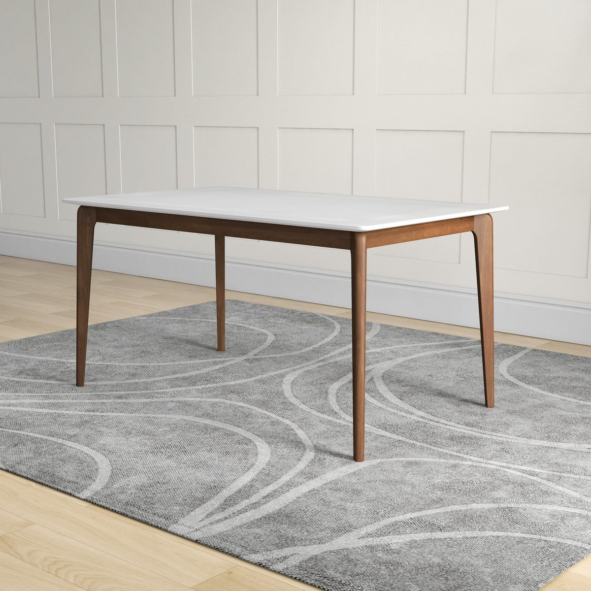 Levi modern rectangular dining kitchen table with white top and brown wooden legs HouseOfZazla on Tampa Home & Garden Store