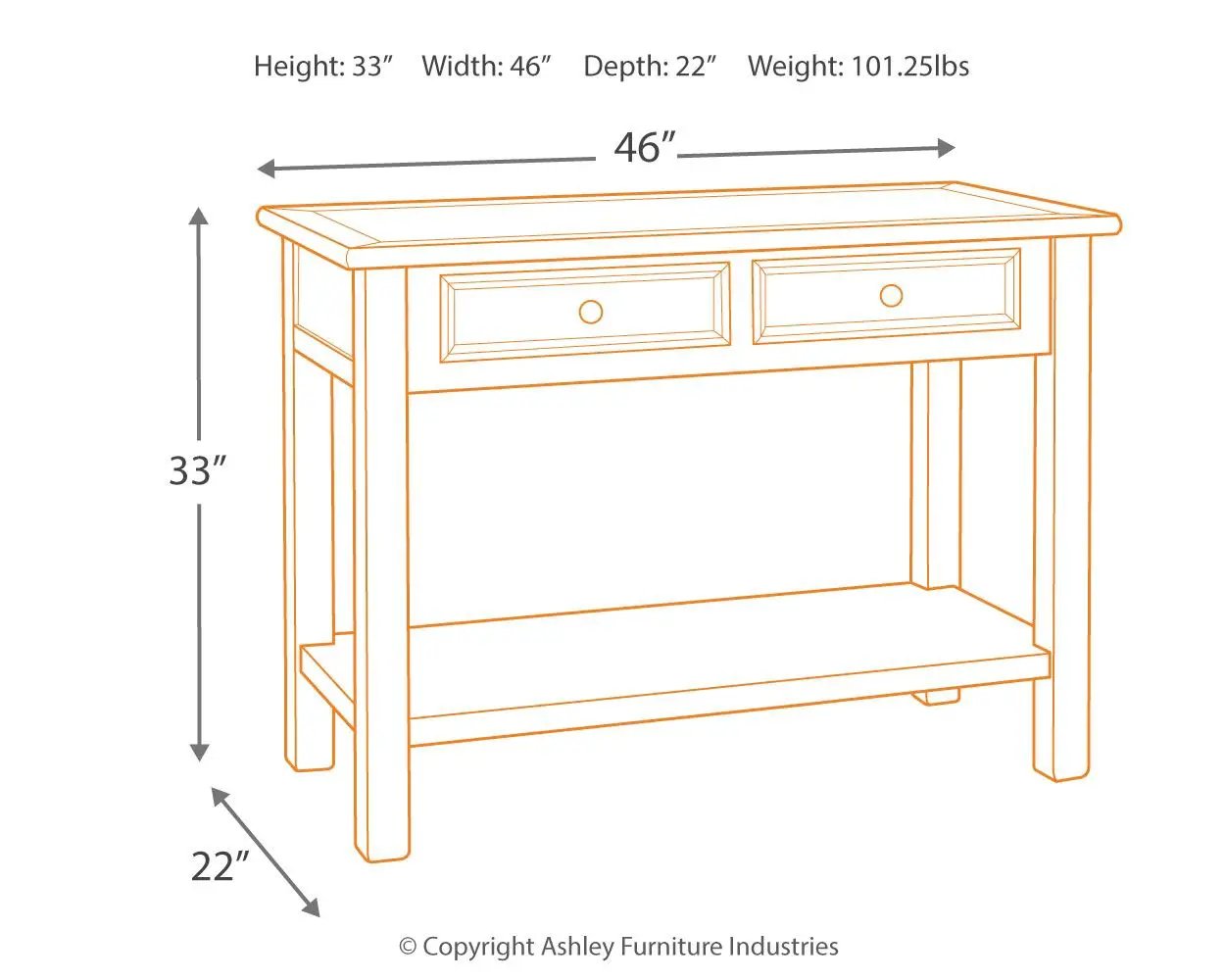 Bolanburg sofa table with two drawers and lower shelf, 46W x 22D x 33H, Ashley on Tampa Home & Garden Store