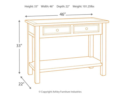 Bolanburg sofa table with two drawers and lower shelf, 46W x 22D x 33H, Ashley on Tampa Home & Garden Store
