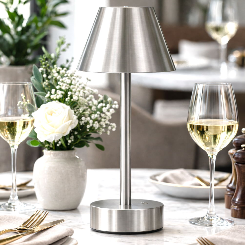 Elegance Rechargeable LED Table Lamp brushed stainless steel with touch switch by HouseOfZazla on Tampa Home & Garden Store