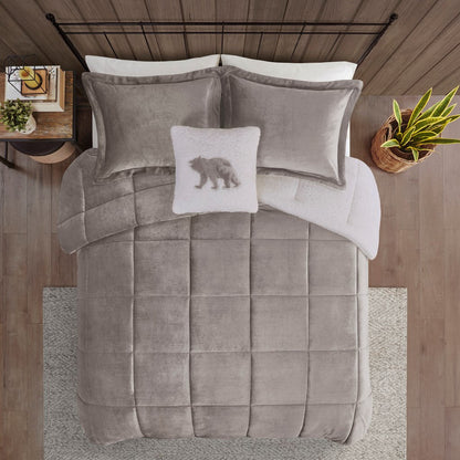 Full/Queen Plush to Sherpa Down Alternative Comforter Set gray by HouseOfZazla on Tampa Home & Garden Store