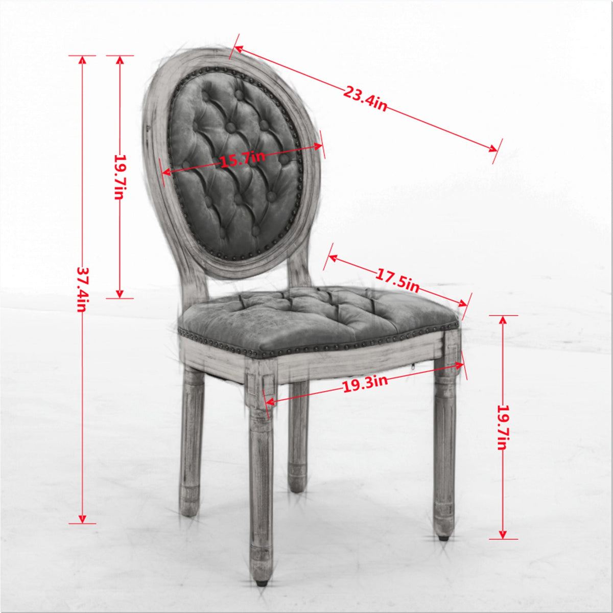 French style solid wood dining chair with nailhead trim, tufted round back; multiple colors on Tampa Home & Garden Store