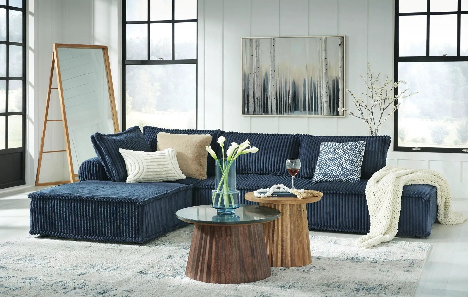 Bales Sectional navy corduroy stationary sofa by Unique Piece Furniture on Tampa Home & Garden Store