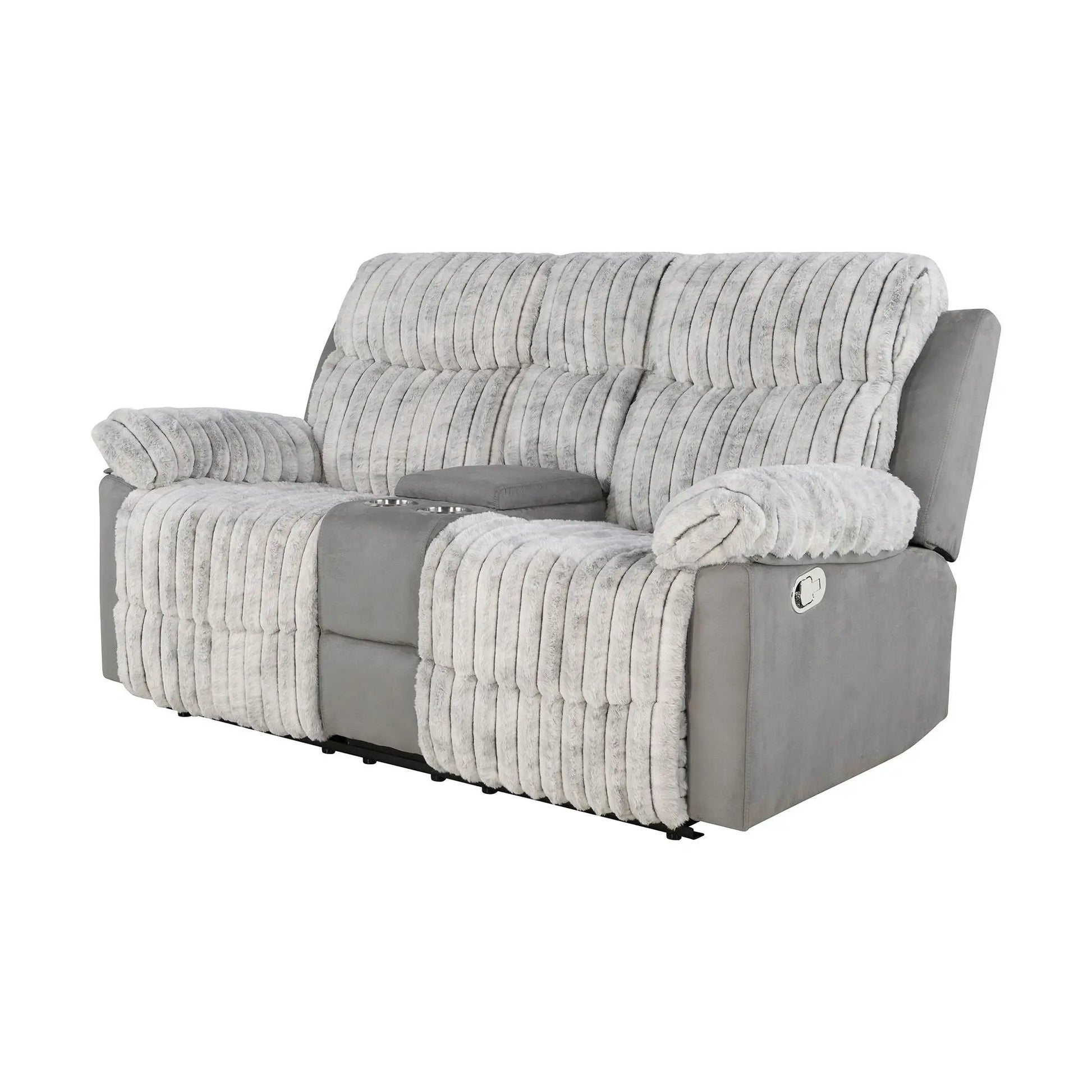 Bruni console reclining loveseat gray plush fur with manual recline on Tampa Home & Garden Store