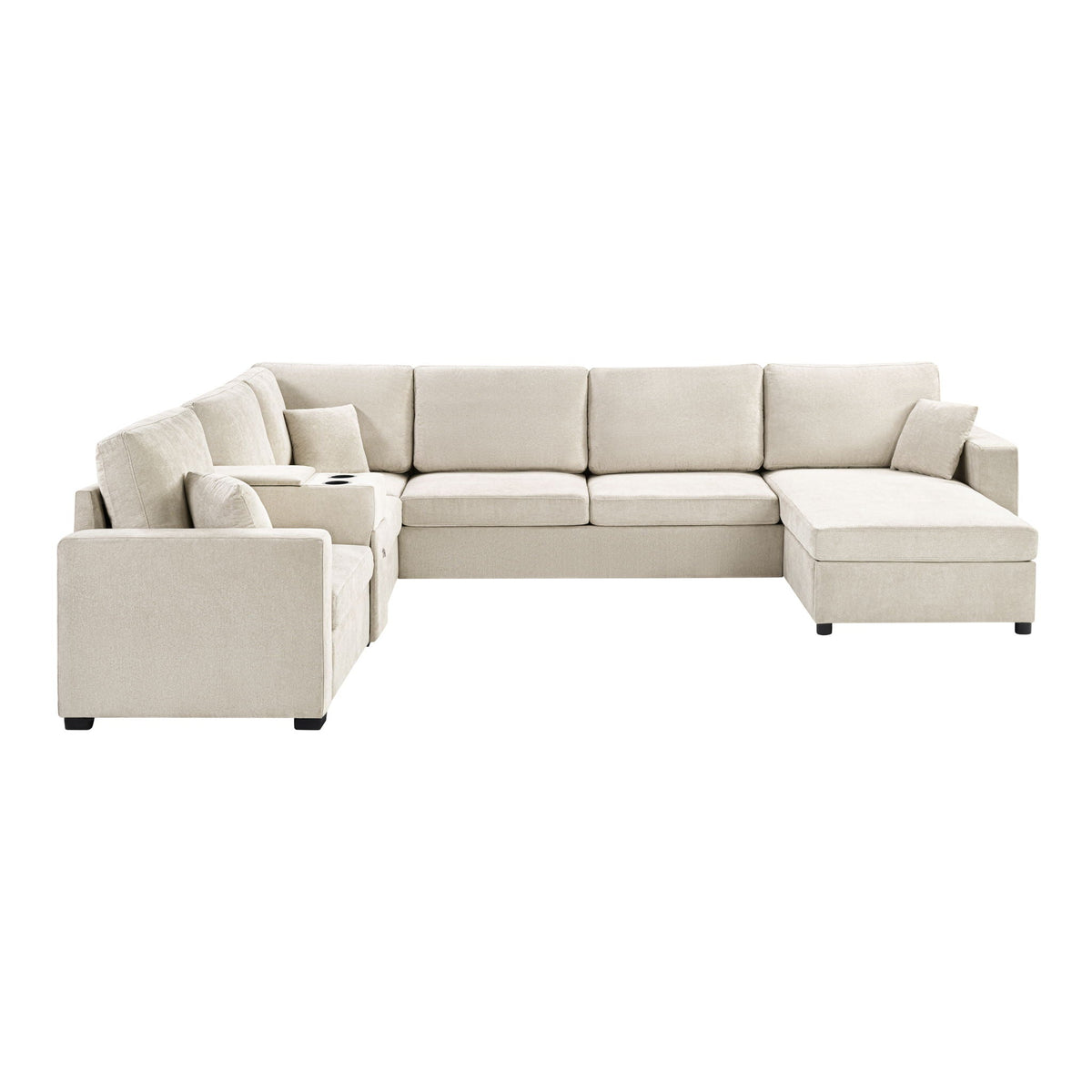 Modular 5-seat U-shaped sofa with chaise in beige, cup holders and storage drawer, HouseOfZazla on Tampa Home & Garden Store