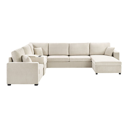 Modular 5-seat U-shaped sofa with chaise in beige, cup holders and storage drawer, HouseOfZazla on Tampa Home & Garden Store