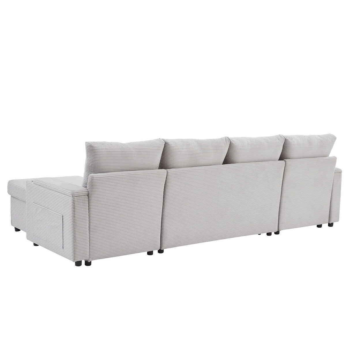 U-shaped sleeper sectional sofa with chaise in light gray striped fabric on Tampa Home & Garden Store
