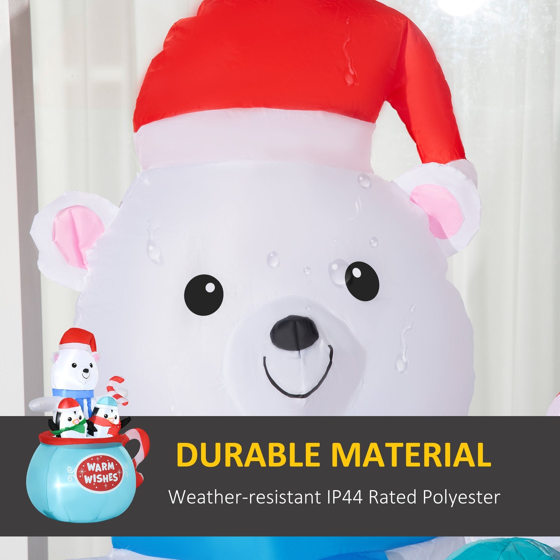 Outsunny 5ft Christmas inflatable yard decor showing a white polar bear with red Santa hat on Tampa Home & Garden Store