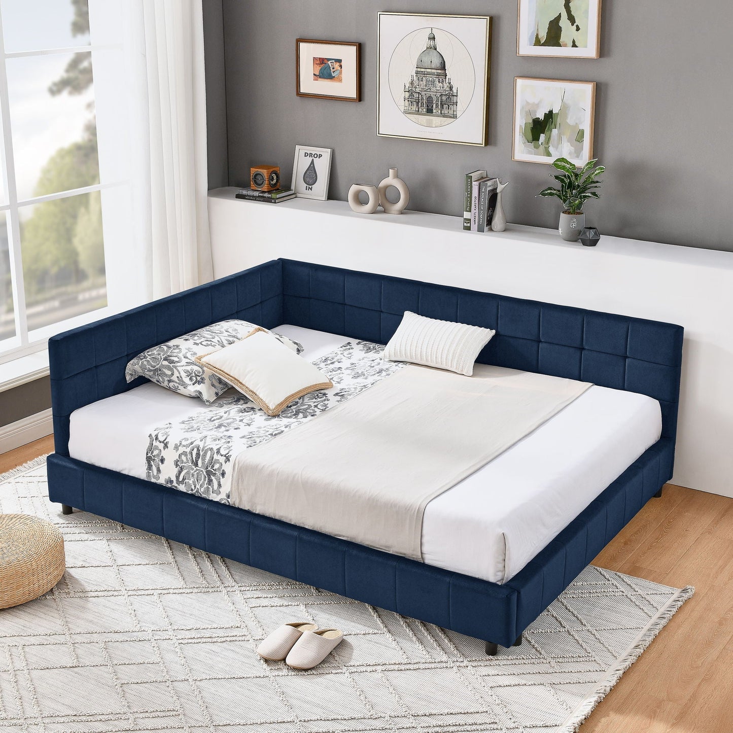 Mid-Century Upholstered Bed Frame and Backrest