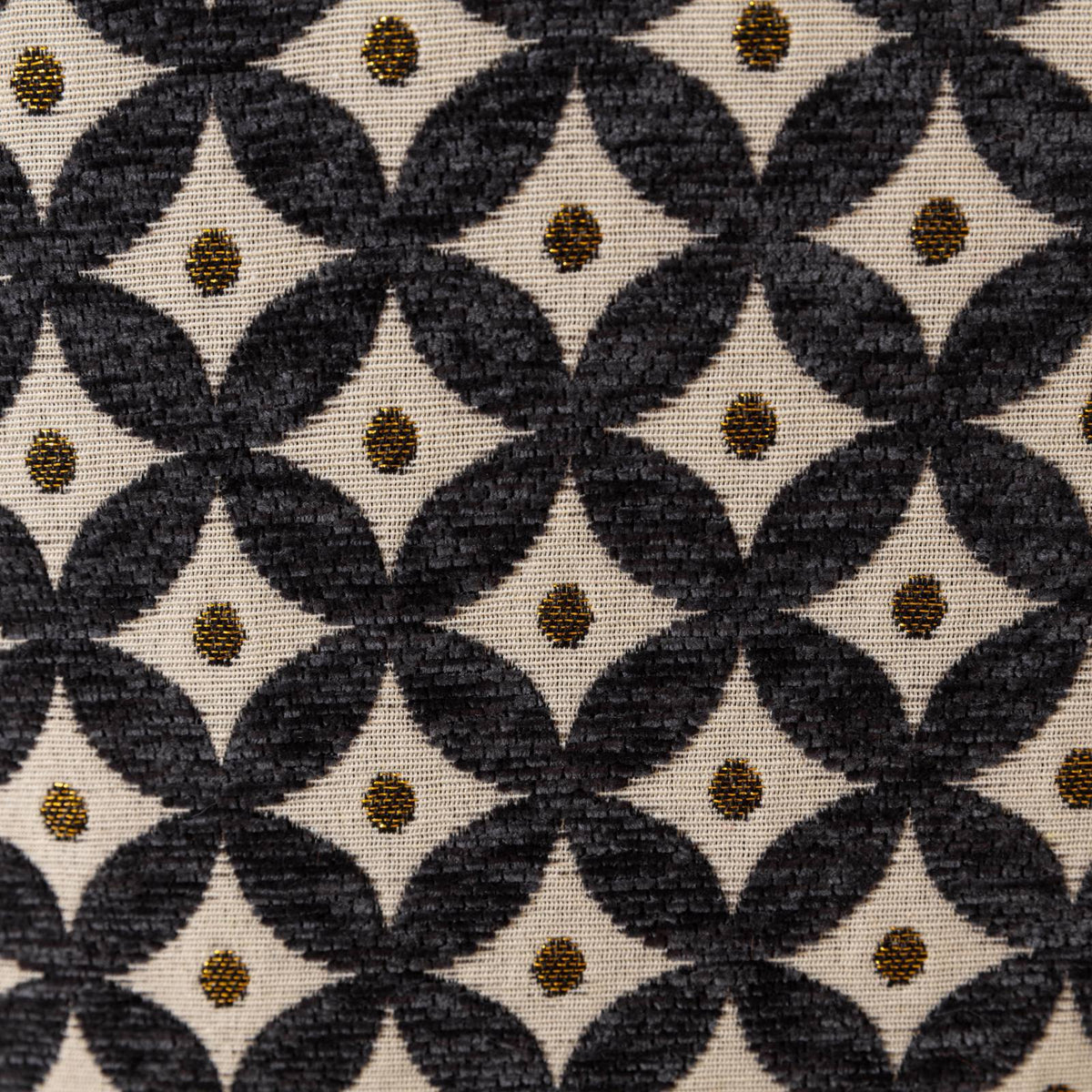 Ultra Side Dining Chair Set fabric in black diamond pattern with gold dots on beige background on Tampa Home & Garden Store