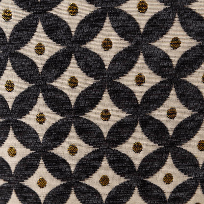 Ultra Side Dining Chair Set fabric in black diamond pattern with gold dots on beige background on Tampa Home & Garden Store