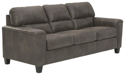 Navi Stationary Sofa, brown faux leather, 3-seat cushions, stitching, Unique Piece Furniture on Tampa Home & Garden Store