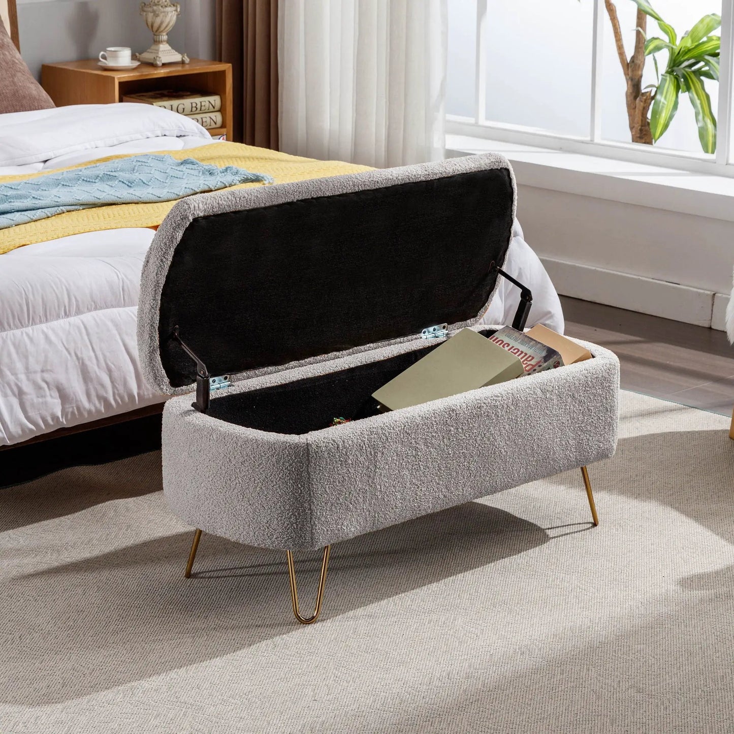 Storage Ottoman Bench with Faux Fur End of Bed