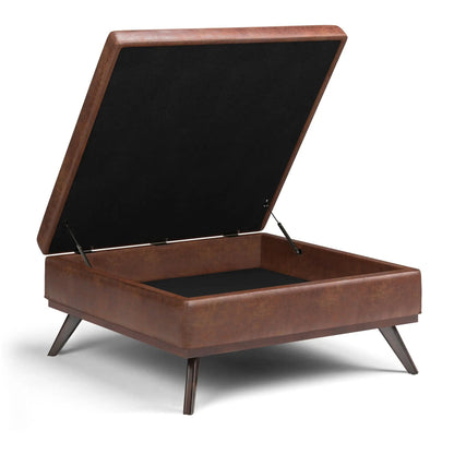 Owen square coffee table storage ottoman brown leather with black interior Unique Piece on Tampa Home & Garden Store