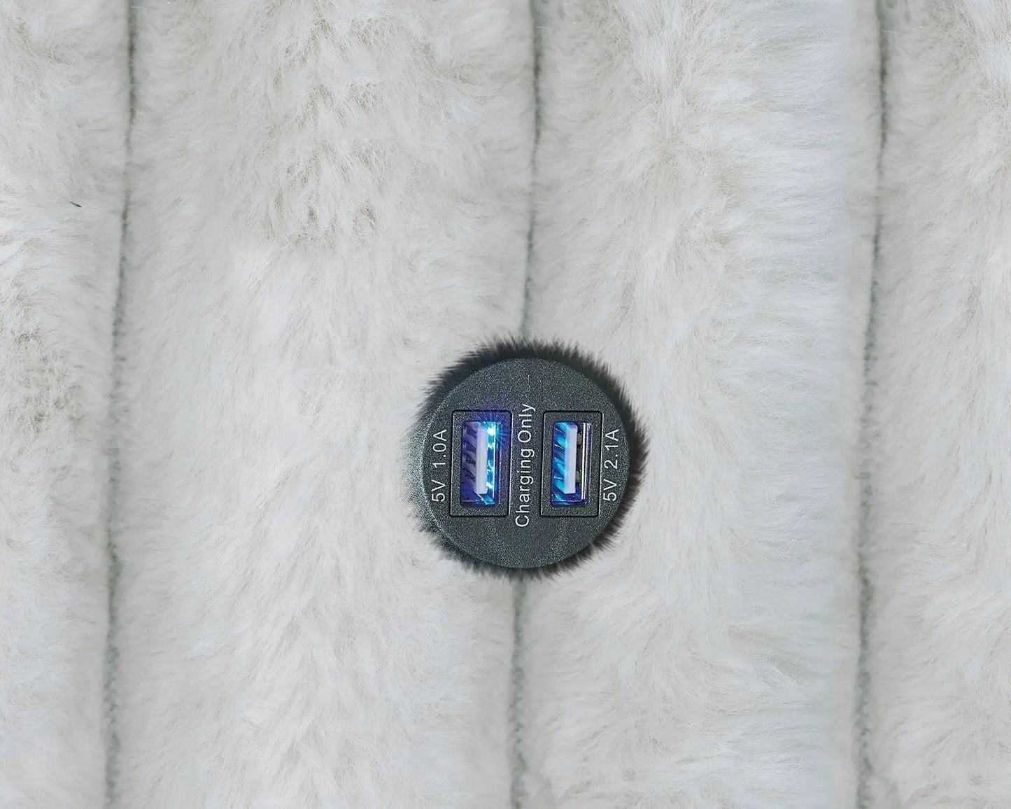 Stupendous - Sectional white faux fur upholstery with built-in circular dual USB-A ports on Tampa Home & Garden Store