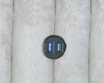 Stupendous - Sectional white faux fur upholstery with built-in circular dual USB-A ports on Tampa Home & Garden Store