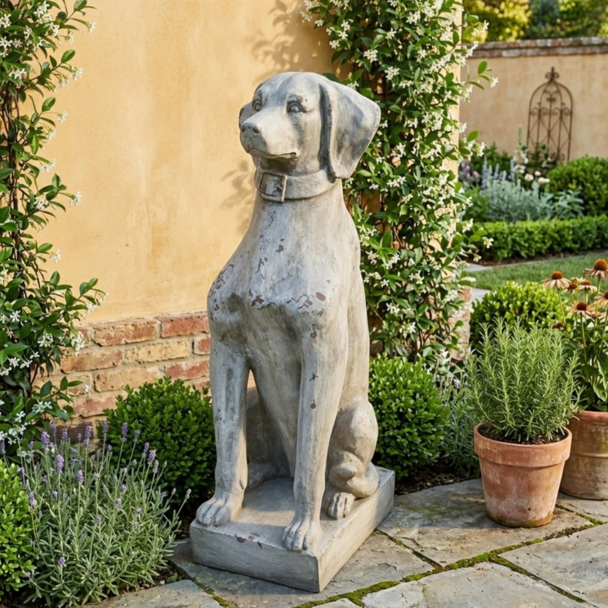 MGO Dog Decor outdoor statue antique gray finish HouseOfZazla on Tampa Home & Garden Store